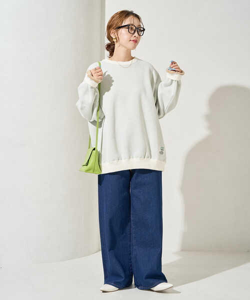 FREAK'S STORE(フリークスストア)の「限定展開 DISCUS ATHLETIC/ディスカス アスレチック インレー 裏 シャギー ボンディング 配色 プルオーバー(スウェット・レディース・グリーン/ライトグレー/ブラック/ブルー/ナチュラル・MEDIUM/LARGE)」の8枚目の写真