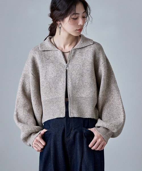 etoll.（エトル）の「ダブルジップジャカードニットカーディガン（カーディガン/ボレロ・レディース・ネイビー/グレイッシュベージュ/ブラック/グレー・M）」の5枚目の写真