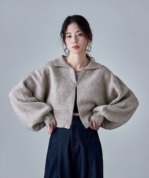 etoll.（エトル）の「ダブルジップジャカードニットカーディガン（カーディガン/ボレロ・レディース・ネイビー/グレイッシュベージュ/ブラック/グレー・M）」の9枚目の写真