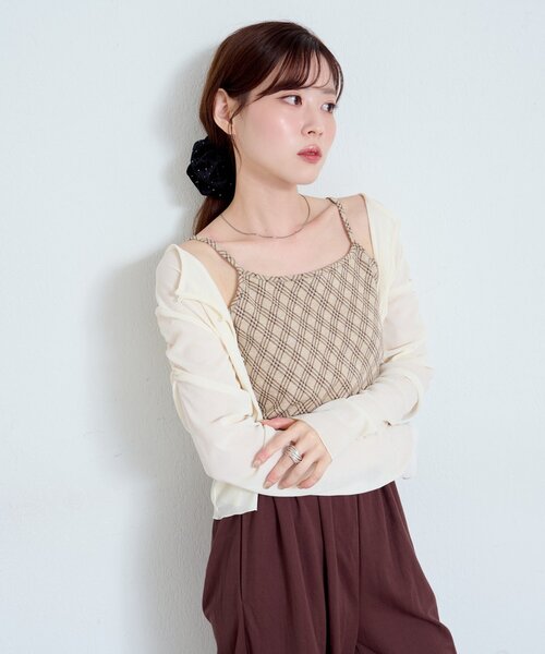 Kastane(カスタネ)の「【カップ取り外し可】カップ付きチェックキャミ(キャミソール・レディース・ブラウン/ベージュ/ブラック・FREE)」の7枚目の写真