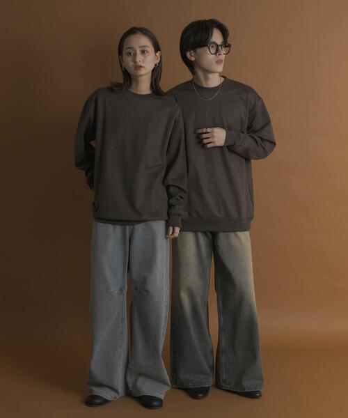 セール】フェイクスエードクルーネックスウェット（スウェット