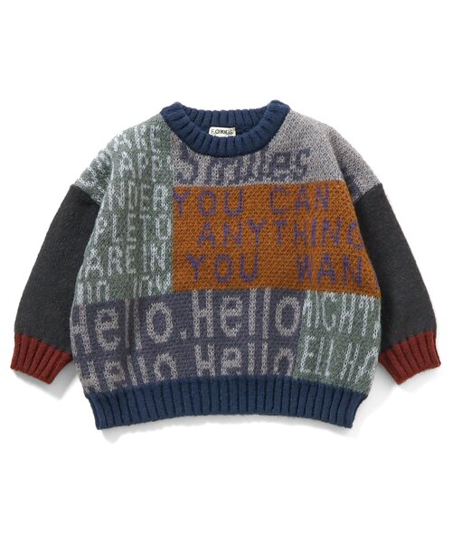 F.O.KIDS（エフオーキッズ）の「【ジュニア対応】MIX ロゴアートニット（ニット/セーター・キッズ・グレー/レインボー・80/90/100/110/120/130/140）」の2枚目の写真