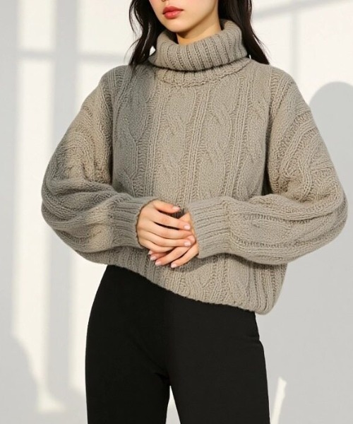 cammie(キャミー)の「ハイネックケーブルニットトップス(ニット/セーター・レディース・アイボリー/グレー/ブラウン/レッド・F)」の14枚目の写真