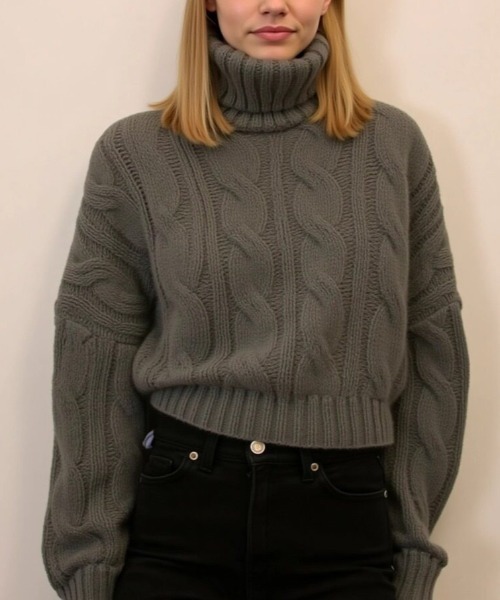 cammie(キャミー)の「ハイネックケーブルニットトップス(ニット/セーター・レディース・アイボリー/グレー/ブラウン/レッド・F)」の17枚目の写真