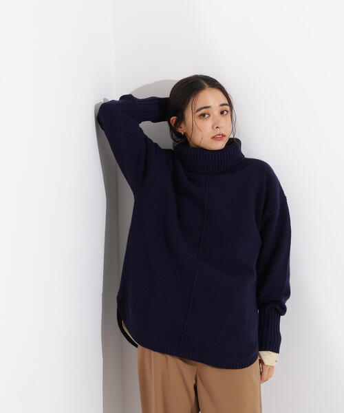 N.(N. Natural Beauty Basic)(エヌエヌナチュラルビューティーベーシック)の「タートルネックオーバーニット(ニット/セーター・レディース・ネイビー/ライム/グレー・MEDIUM)」の5枚目の写真