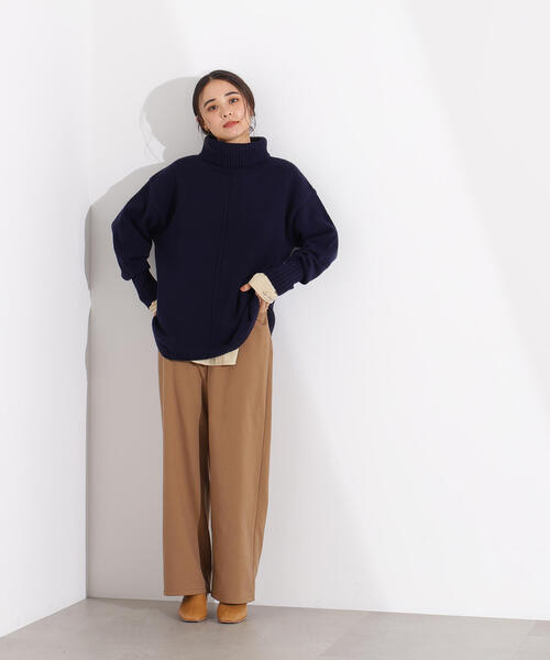 N.(N. Natural Beauty Basic)(エヌエヌナチュラルビューティーベーシック)の「タートルネックオーバーニット(ニット/セーター・レディース・ネイビー/ライム/グレー・MEDIUM)」の4枚目の写真