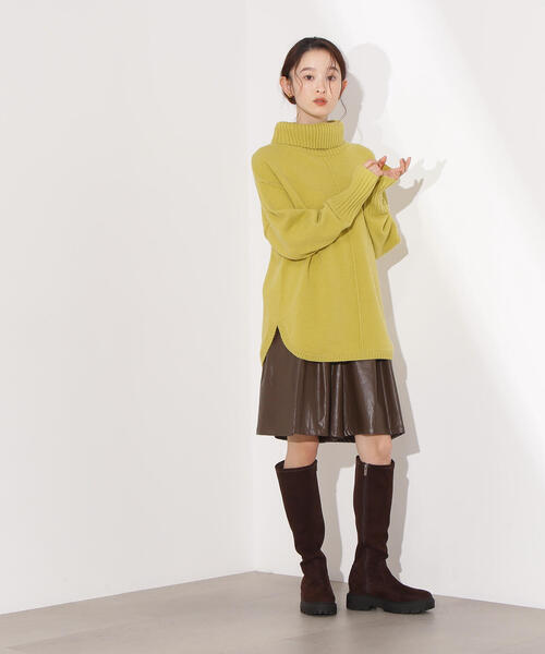 N.(N. Natural Beauty Basic)(エヌエヌナチュラルビューティーベーシック)の「タートルネックオーバーニット(ニット/セーター・レディース・ネイビー/ライム/グレー・MEDIUM)」の10枚目の写真