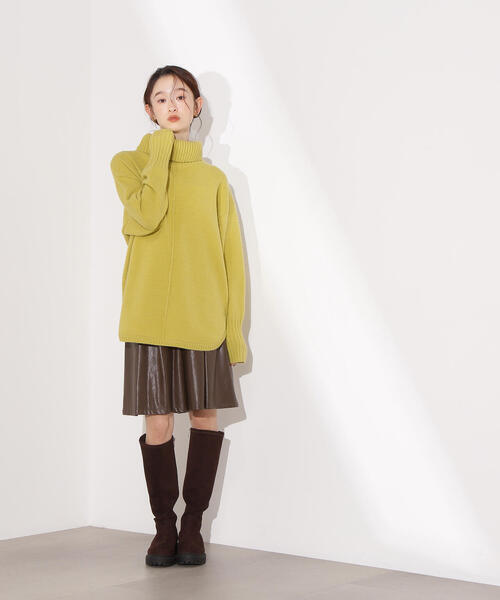 N.(N. Natural Beauty Basic)(エヌエヌナチュラルビューティーベーシック)の「タートルネックオーバーニット(ニット/セーター・レディース・ネイビー/ライム/グレー・MEDIUM)」の8枚目の写真