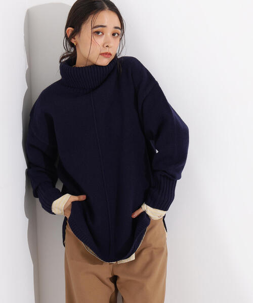 N.(N. Natural Beauty Basic)(エヌエヌナチュラルビューティーベーシック)の「タートルネックオーバーニット(ニット/セーター・レディース・ネイビー/ライム/グレー・MEDIUM)」の3枚目の写真