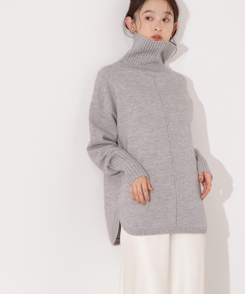 N.(N. Natural Beauty Basic)(エヌエヌナチュラルビューティーベーシック)の「タートルネックオーバーニット(ニット/セーター・レディース・ネイビー/ライム/グレー・MEDIUM)」の1枚目の写真