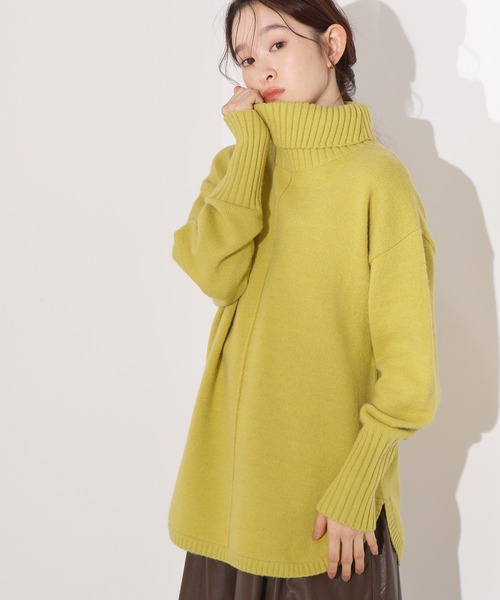 N.(N. Natural Beauty Basic)(エヌエヌナチュラルビューティーベーシック)の「タートルネックオーバーニット(ニット/セーター・レディース・ネイビー/ライム/グレー・MEDIUM)」の2枚目の写真