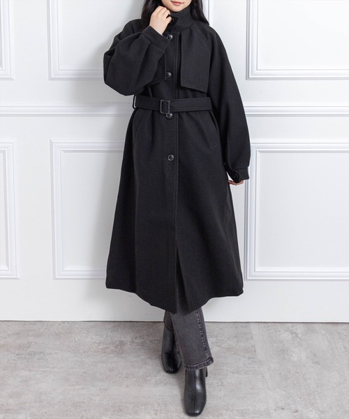CLEAR BASIC（クリアベーシック）の「フェイクウールスタンドカラーロングコート[オフィスカジュアル 着回し抜群 大人]≪AW新作≫（その他アウター・レディース・アイボリー/ブラック・F）」の2枚目の写真