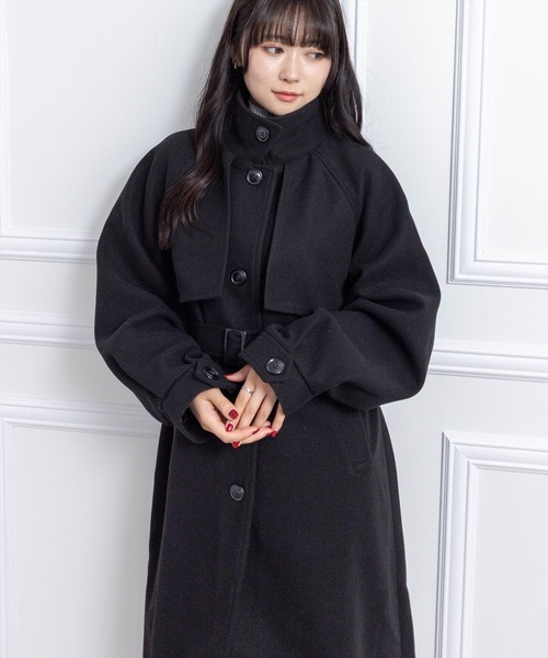 CLEAR BASIC（クリアベーシック）の「フェイクウールスタンドカラーロングコート[オフィスカジュアル 着回し抜群 大人]≪AW新作≫（その他アウター・レディース・アイボリー/ブラック・F）」の6枚目の写真