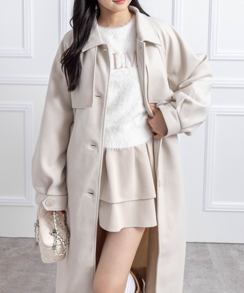 CLEAR BASIC（クリアベーシック）の「フェイクウールスタンドカラーロングコート[オフィスカジュアル 着回し抜群 大人]≪AW新作≫（その他アウター・レディース・アイボリー/ブラック・F）」の5枚目の写真