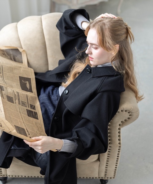 CLEAR BASIC（クリアベーシック）の「フェイクウールスタンドカラーロングコート[オフィスカジュアル 着回し抜群 大人]≪AW新作≫（その他アウター・レディース・アイボリー/ブラック・F）」の7枚目の写真