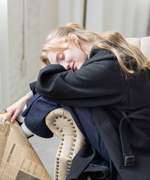 CLEAR BASIC（クリアベーシック）の「フェイクウールスタンドカラーロングコート[オフィスカジュアル 着回し抜群 大人]≪AW新作≫（その他アウター・レディース・アイボリー/ブラック・F）」の8枚目の写真