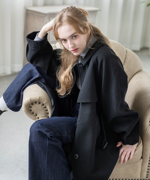 CLEAR BASIC（クリアベーシック）の「フェイクウールスタンドカラーロングコート[オフィスカジュアル 着回し抜群 大人]≪AW新作≫（その他アウター・レディース・アイボリー/ブラック・F）」の9枚目の写真