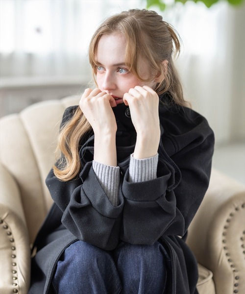 CLEAR BASIC（クリアベーシック）の「フェイクウールスタンドカラーロングコート[オフィスカジュアル 着回し抜群 大人]≪AW新作≫（その他アウター・レディース・アイボリー/ブラック・F）」の10枚目の写真