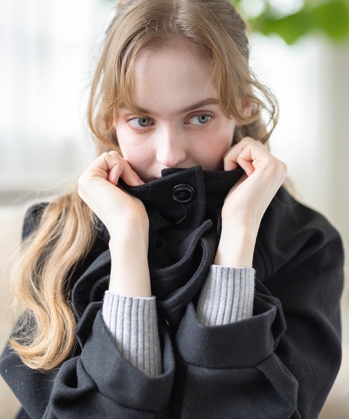 CLEAR BASIC（クリアベーシック）の「フェイクウールスタンドカラーロングコート[オフィスカジュアル 着回し抜群 大人]≪AW新作≫（その他アウター・レディース・アイボリー/ブラック・F）」の11枚目の写真