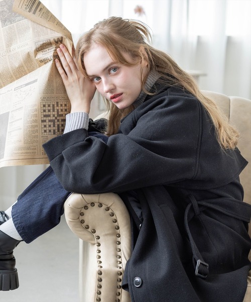 CLEAR BASIC（クリアベーシック）の「フェイクウールスタンドカラーロングコート[オフィスカジュアル 着回し抜群 大人]≪AW新作≫（その他アウター・レディース・アイボリー/ブラック・F）」の13枚目の写真