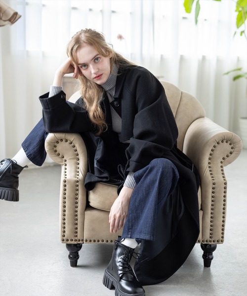 CLEAR BASIC（クリアベーシック）の「フェイクウールスタンドカラーロングコート[オフィスカジュアル 着回し抜群 大人]≪AW新作≫（その他アウター・レディース・アイボリー/ブラック・F）」の14枚目の写真