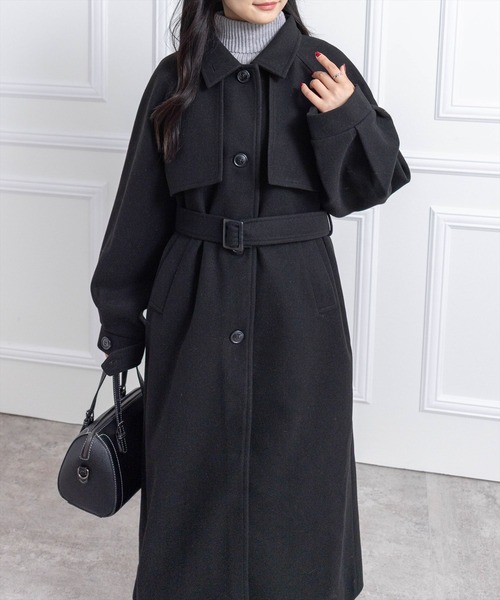 CLEAR BASIC（クリアベーシック）の「フェイクウールスタンドカラーロングコート[オフィスカジュアル 着回し抜群 大人]≪AW新作≫（その他アウター・レディース・アイボリー/ブラック・F）」の20枚目の写真