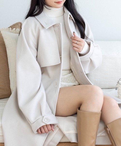 CLEAR BASIC（クリアベーシック）の「フェイクウールスタンドカラーロングコート[オフィスカジュアル 着回し抜群 大人]≪AW新作≫（その他アウター・レディース・アイボリー/ブラック・F）」の21枚目の写真