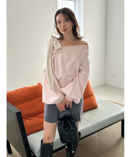 セール】ビッグリボンワンショルカットソー（スウェット）｜FRAY I.D