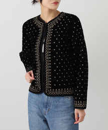 新品 Torrazzo Donna ベロア刺繍ヴィンテージ調ノーカラージャケット Torrazzo Donna（トラッゾドンナ）の「ベロア金刺繍ノーカラー