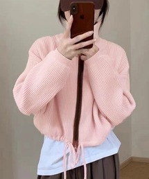 ドゥロワーリブ編みピンクカーディガン SPIDER KNIT CARDIGAN COLLABORATION WITH RURUMU: / ROSE PINK