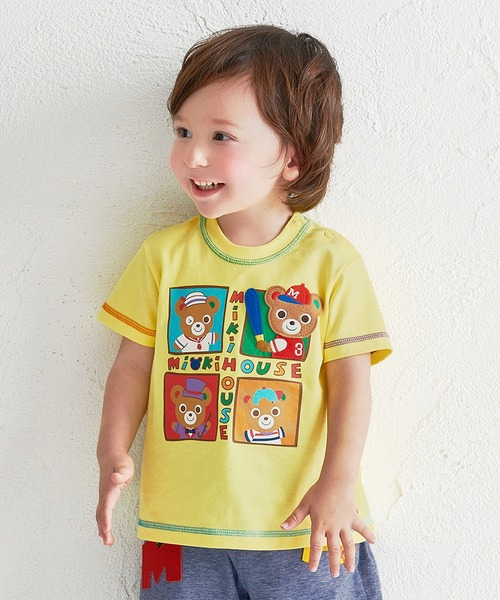 新品未開封ミキハウスベストフレンズ半袖Tシャツ ズボン100㎝プッチー総柄黄色 MIKI HOUSE｜ミキハウス（キッズ）のTシャツ/カットソー（イエロー