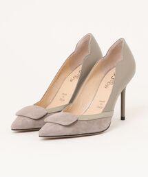 Limit till 2359 リミットティル2359 革巻プレートポインテットトゥデザインピンヒールパンプス