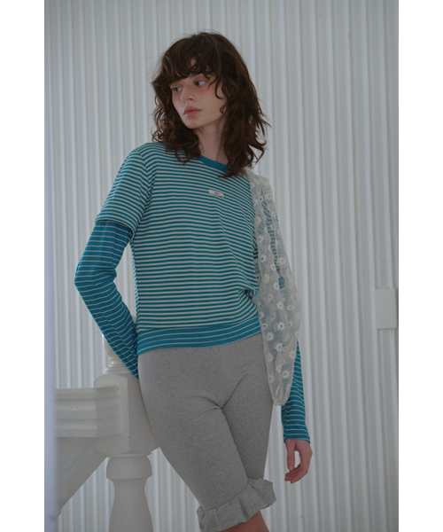 LETERIE(レテリー)の「STRIPE LAYERED T-SHIRT_GREEN(Tシャツ/カットソー・レディース・グリーン・FREE)」の1枚目の写真