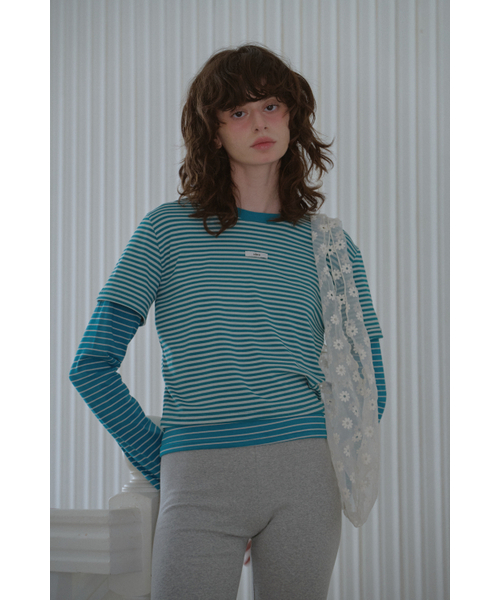 LETERIE(レテリー)の「STRIPE LAYERED T-SHIRT_GREEN(Tシャツ/カットソー・レディース・グリーン・FREE)」の2枚目の写真