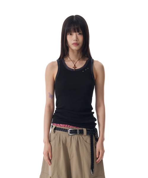 AAKAM(アーカム)の「Eyelet Contrast Camo Sleeveless (Black)(Tシャツ/カットソー・レディース・その他・1/2)」の2枚目の写真