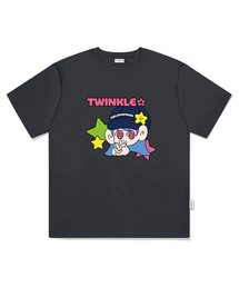 ツインクルスタープリントオーバーサイズ半袖Tシャツチャコール