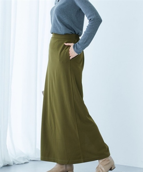 Y's ロングスカート カーキ 高身長 【スラモコラボ企画】長さ調節ができるIラインマキシスカート
