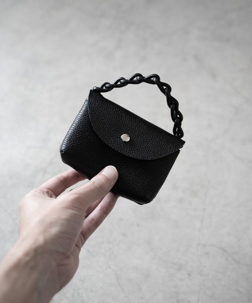 SHRINK LEATHER CHAIN HANDLE POUCH / シュリンクレザー チェーン