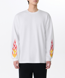 [ヒートタンダード] フレイムフィストリップカフス長袖Tシャツ [ホワイト]