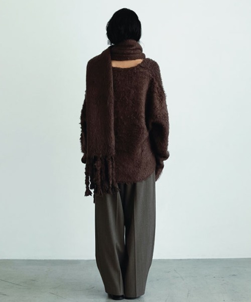 ETRE TOKYO(エトレトウキョウ)の「SANTEヘアリーシルクフリンジニットストール(ストール/ショール・レディース・ブラウン/オフホワイト/ミント・FREE)」の14枚目の写真