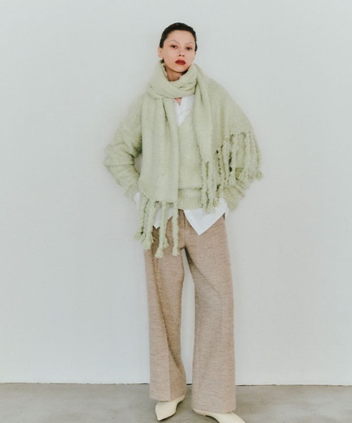 ETRE TOKYO(エトレトウキョウ)の「SANTEヘアリーシルクフリンジニットストール(ストール/ショール・レディース・ブラウン/オフホワイト/ミント・FREE)」の4枚目の写真