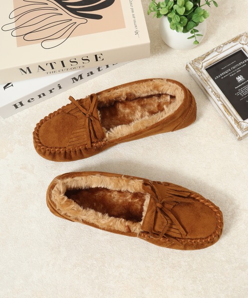 LibertyDoll（リバティードール）の「LIBERTYDOLL フラットモカシン リボンフリンジ レースボアスリッポン（モカシン/デッキシューズ・レディース・ダークグレー/ライトグレー/ダークブラウン/キャメル/ブラック・S/L/LL/M）」の5枚目の写真