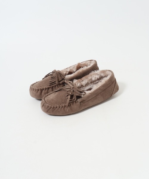 LibertyDoll（リバティードール）の「LIBERTYDOLL フラットモカシン リボンフリンジ レースボアスリッポン（モカシン/デッキシューズ・レディース・ダークグレー/ライトグレー/ダークブラウン/キャメル/ブラック・S/L/LL/M）」の7枚目の写真