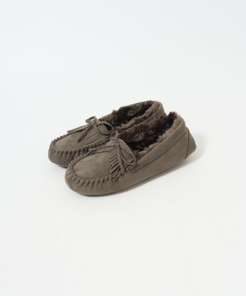 LibertyDoll（リバティードール）の「LIBERTYDOLL フラットモカシン リボンフリンジ レースボアスリッポン（モカシン/デッキシューズ・レディース・ダークグレー/ライトグレー/ダークブラウン/キャメル/ブラック・S/L/LL/M）」の8枚目の写真