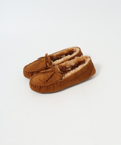 LibertyDoll（リバティードール）の「LIBERTYDOLL フラットモカシン リボンフリンジ レースボアスリッポン（モカシン/デッキシューズ・レディース・ダークグレー/ライトグレー/ダークブラウン/キャメル/ブラック・S/L/LL/M）」の10枚目の写真