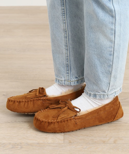 LibertyDoll（リバティードール）の「LIBERTYDOLL フラットモカシン リボンフリンジ レースボアスリッポン（モカシン/デッキシューズ・レディース・ダークグレー/ライトグレー/ダークブラウン/キャメル/ブラック・S/L/LL/M）」の15枚目の写真