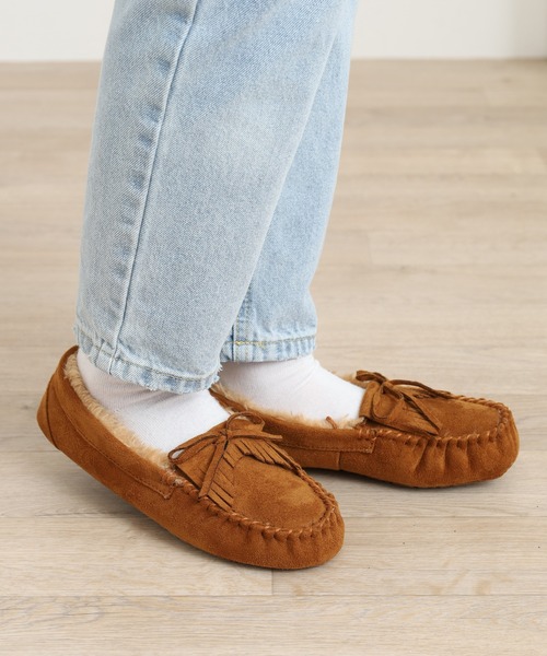 LibertyDoll（リバティードール）の「LIBERTYDOLL フラットモカシン リボンフリンジ レースボアスリッポン（モカシン/デッキシューズ・レディース・ダークグレー/ライトグレー/ダークブラウン/キャメル/ブラック・S/L/LL/M）」の16枚目の写真