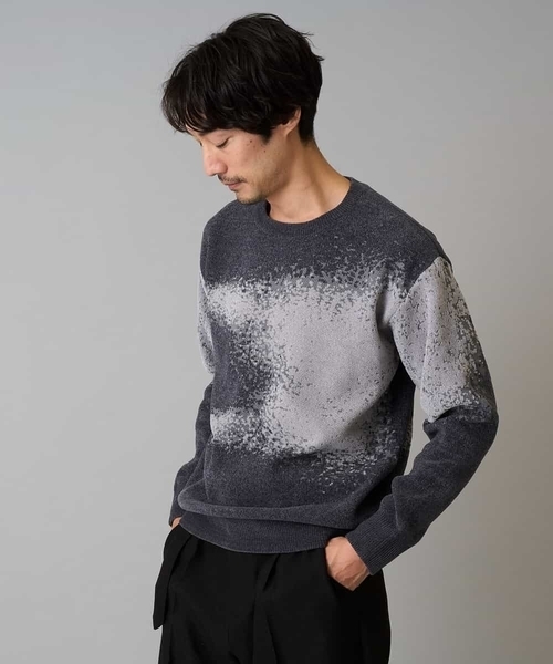 セール】【洗濯機で洗える】モールジャカードボカシ柄ニット（ニット