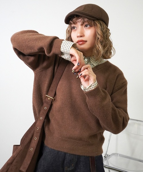 gossara(ゴサラ)の「Vネックフワニット(ニット/セーター・レディース・グレー/アイボリー/ブラウン・FREE)」の8枚目の写真