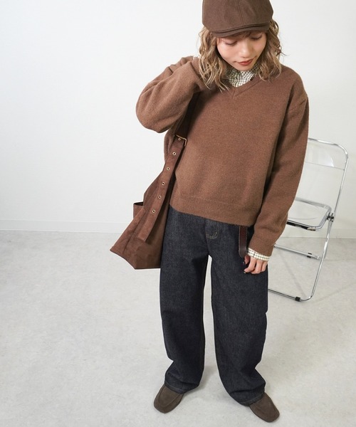 gossara(ゴサラ)の「Vネックフワニット(ニット/セーター・レディース・グレー/アイボリー/ブラウン・FREE)」の13枚目の写真